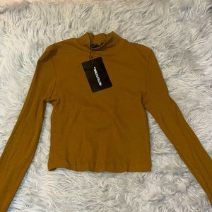 PrettyLittleThing Chocolate Recycled Rib High Neck Long Sleeve